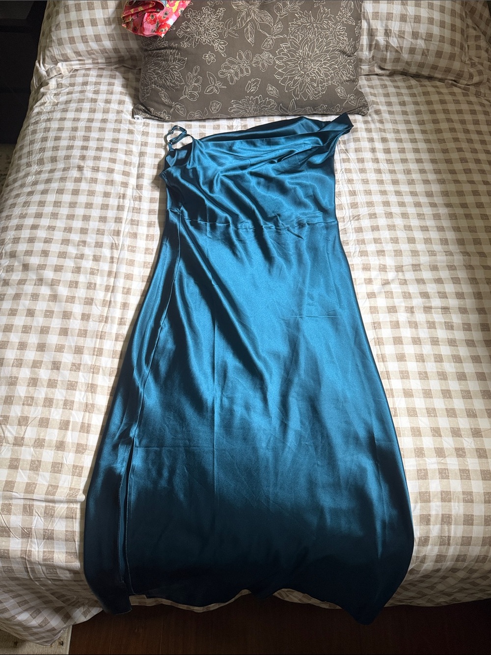Lush Teal Satin One-Shoulder Cocktail Dress